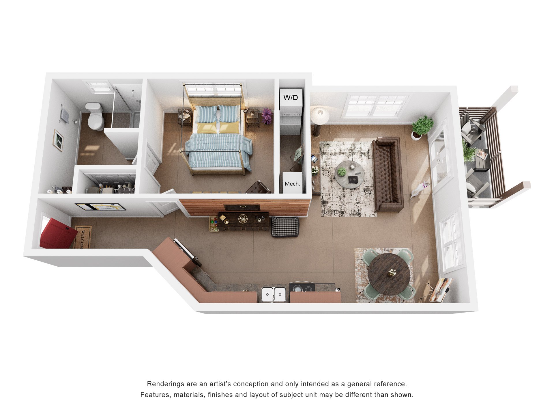 Floor plan for 1 bed, 1 bath, 785 sqft